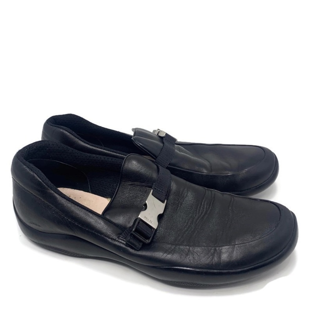 Men’s Black Prada Leather Loafers Size 10